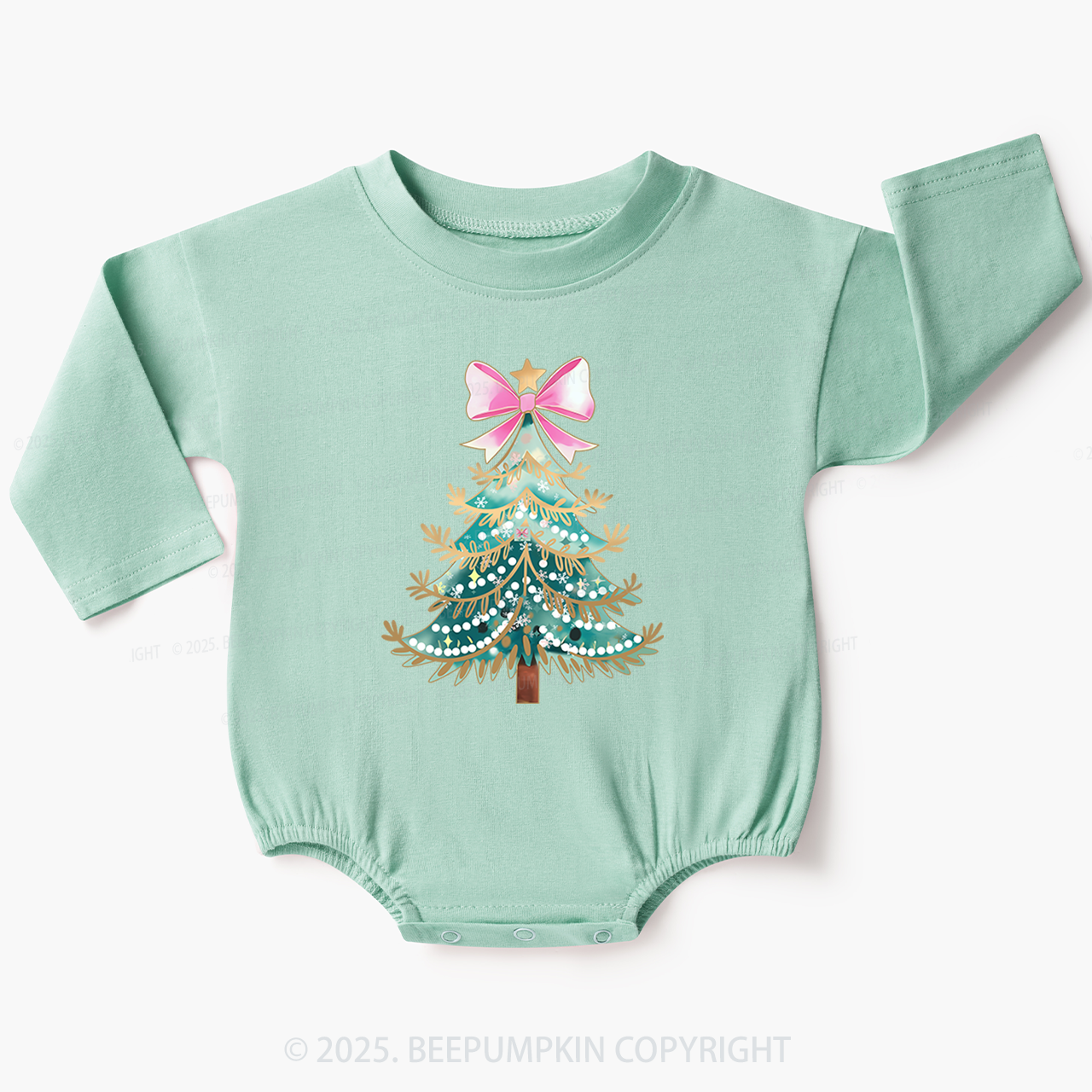 Pink Christmas Tree Baby Bubble Romper Beepumpkin
