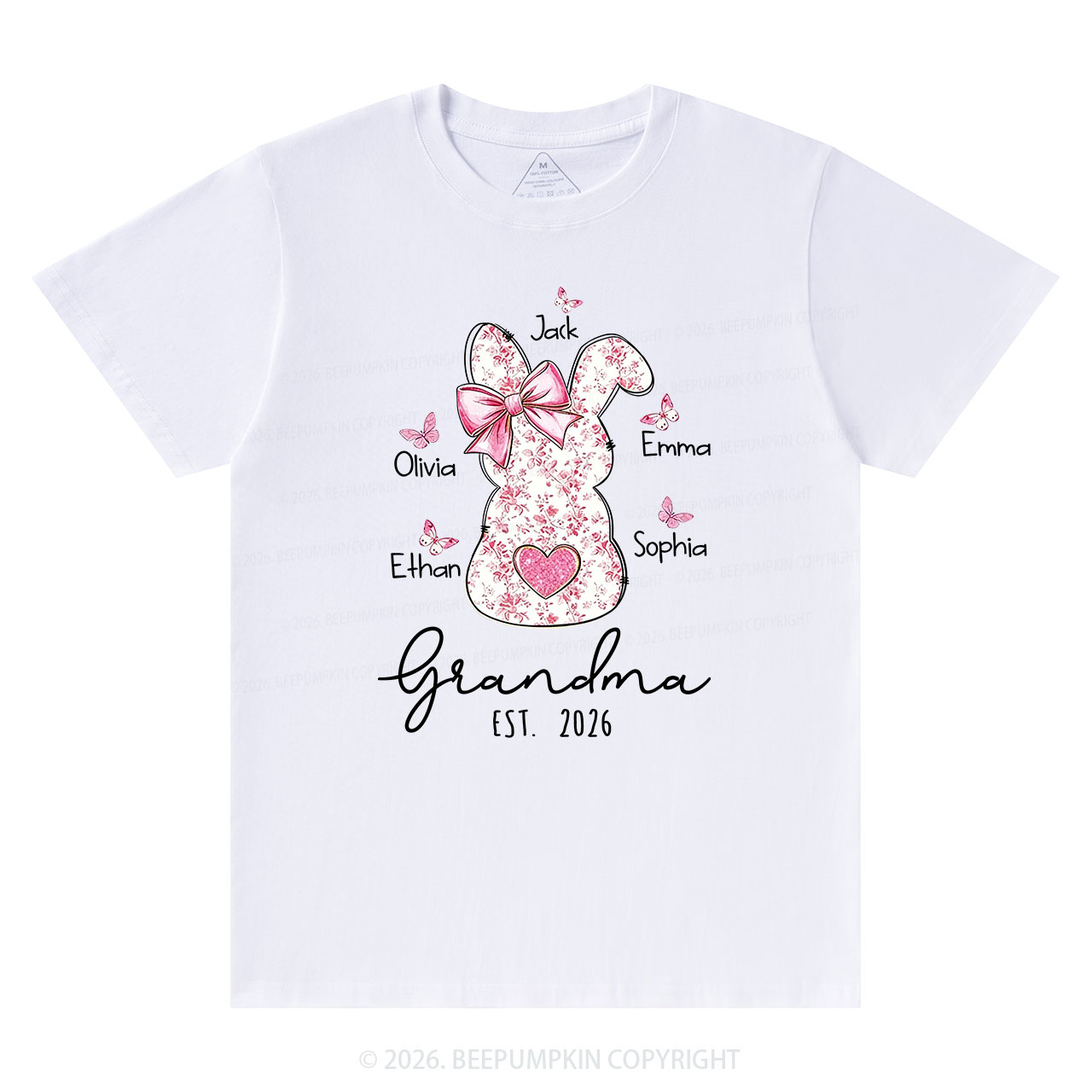 Personalised Pink Floral Butterfly Bunny Easter T-Shirt