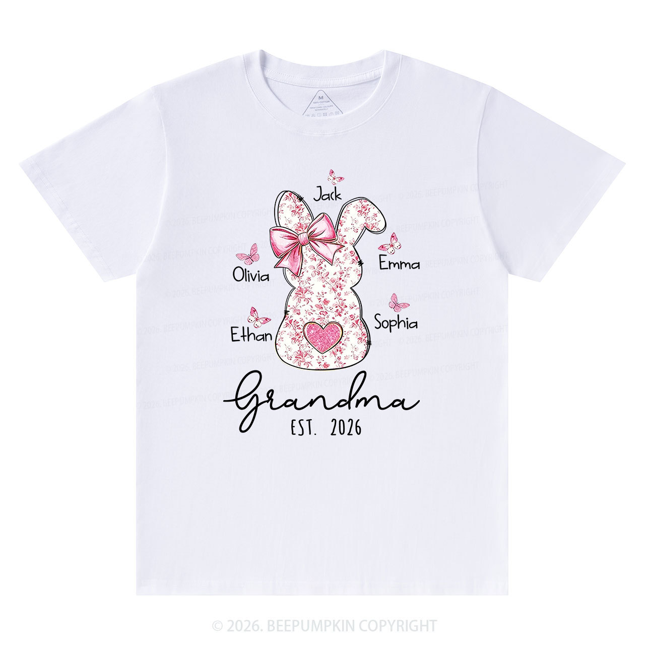 Personalised Pink Floral Butterfly Bunny Easter T-Shirt
