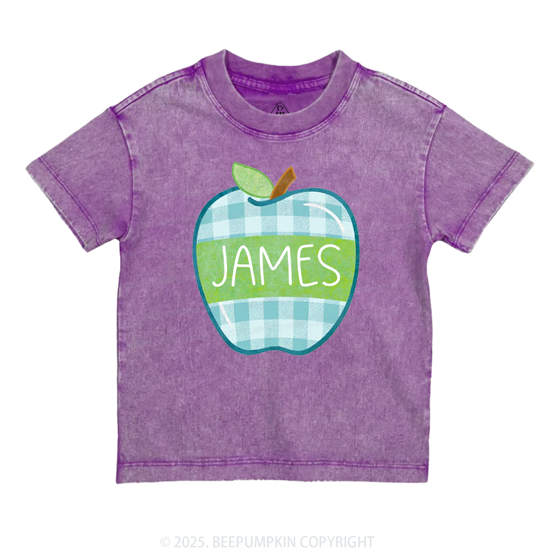 Personalized Plaid Apple Series Toddler&Kids Washed Tees