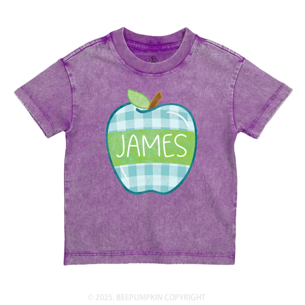 Personalized Plaid Apple Series Toddler&Kids Washed Tees