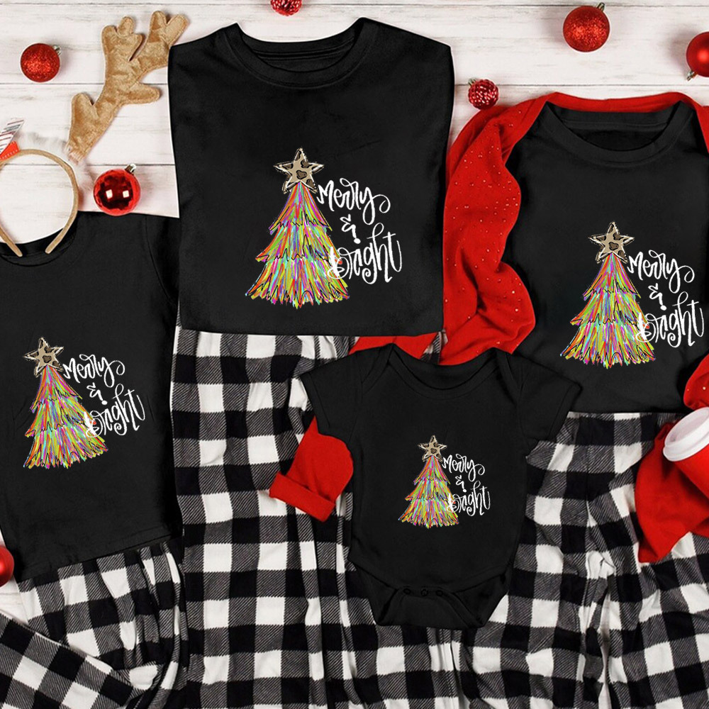 Merry & Bright Christmas Tree Family Matching Shirt