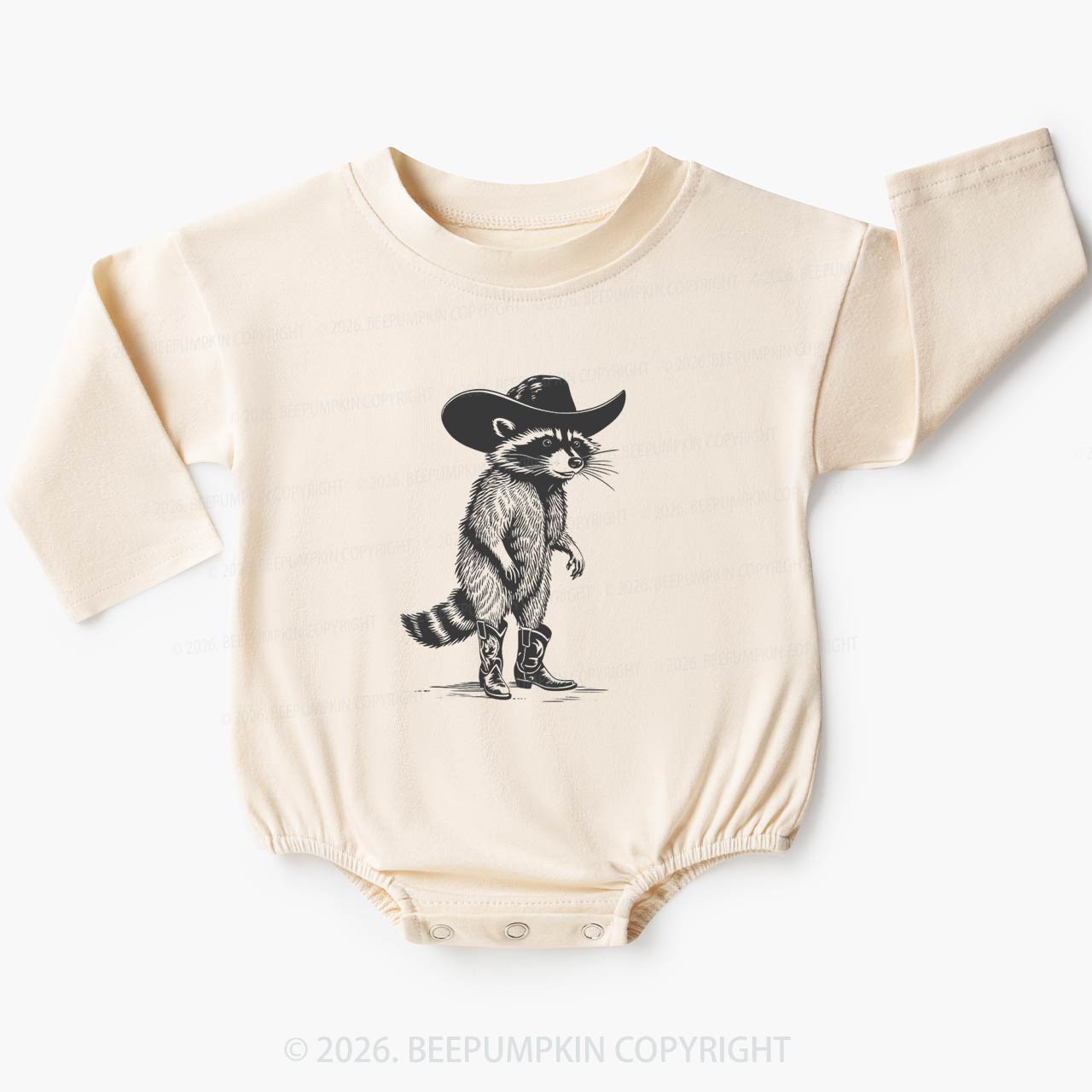 Funny Western Raccoon Cowboy Baby Bubble Romper