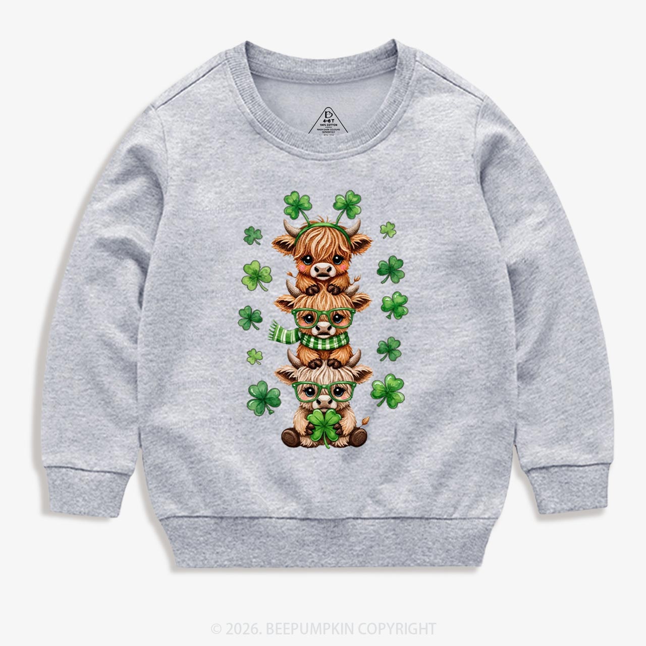 Highland Cow St. Patrick's Day Kid's Sweatshirt