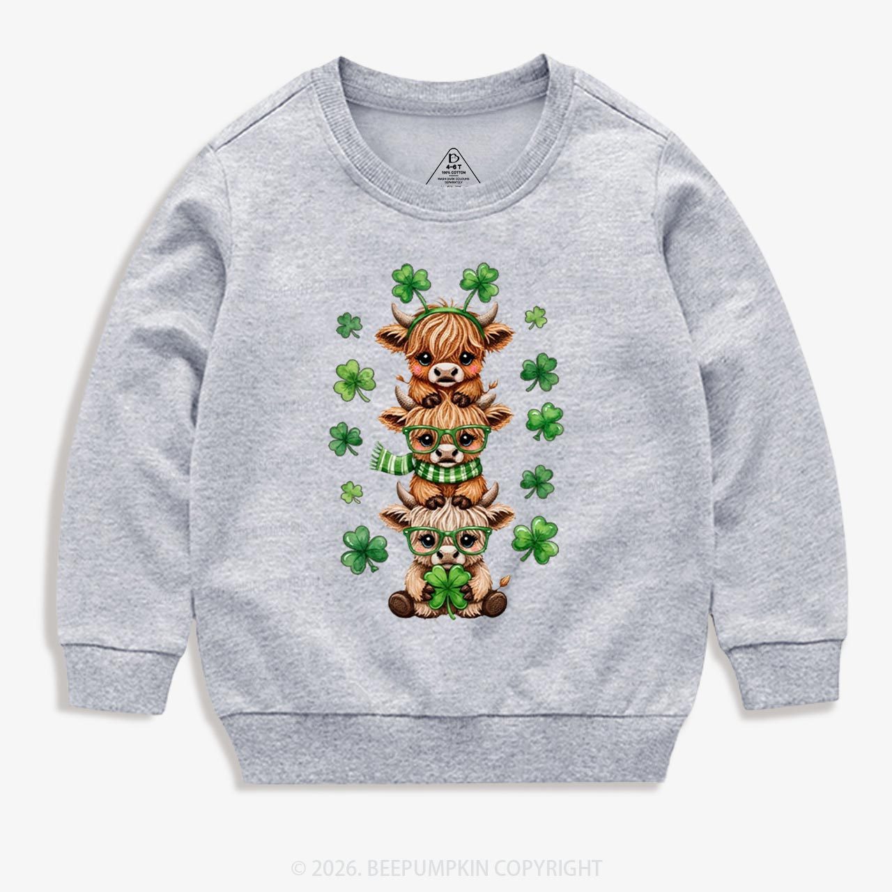 Highland Cow St. Patrick's Day Kid's Sweatshirt