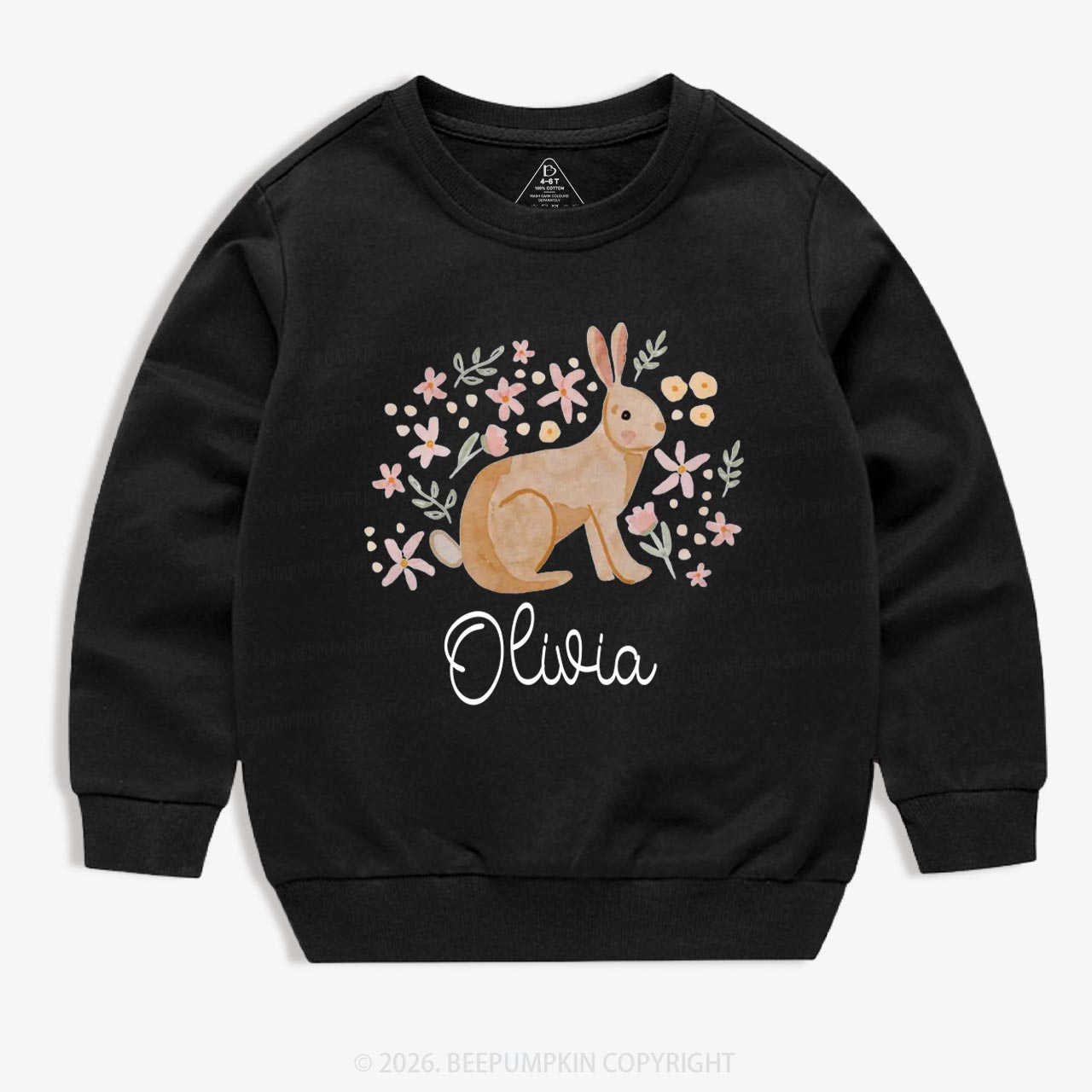 Personalized Watercolor Bunny Blooms Kid's Sweatshirt