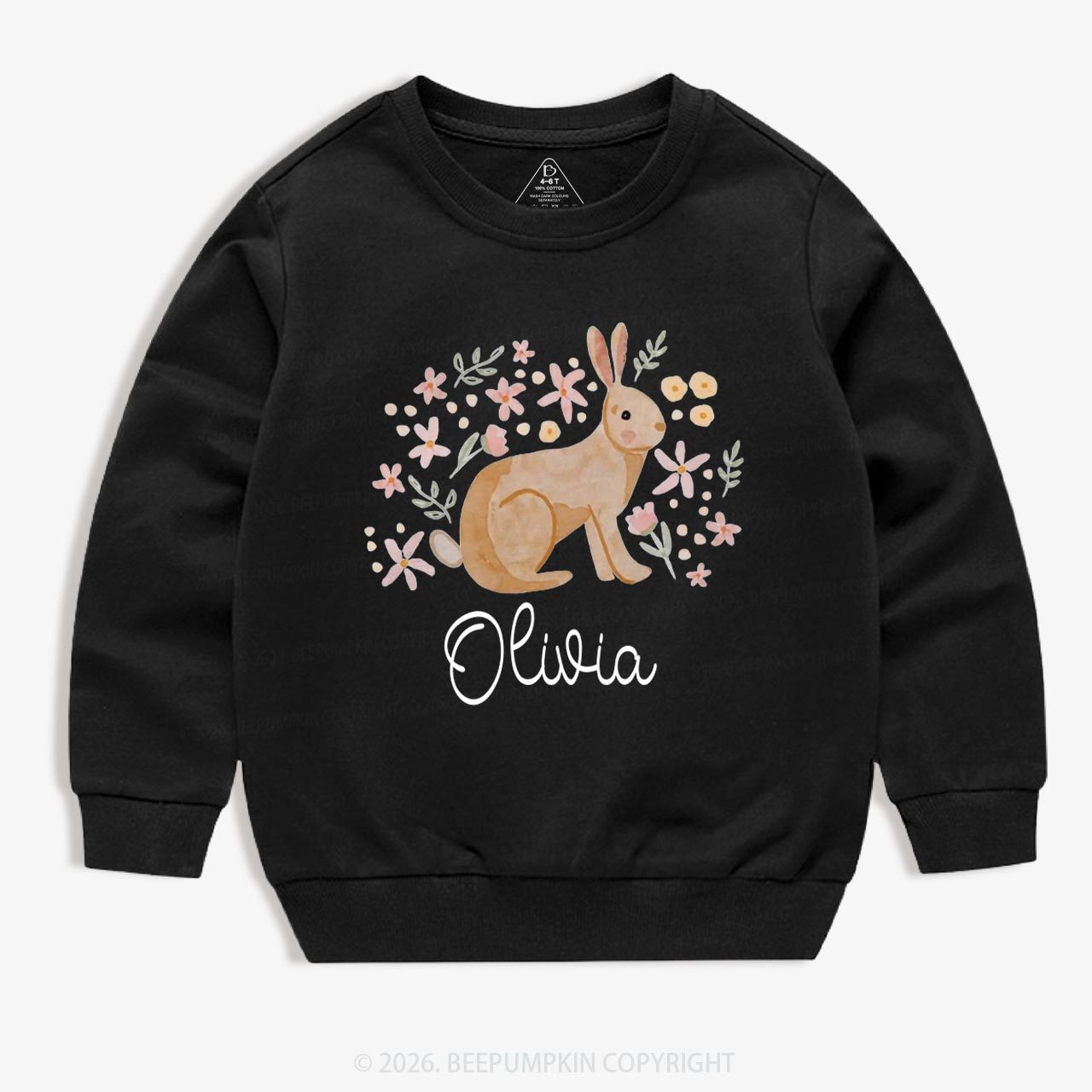 Personalized Watercolor Bunny Blooms Kid's Sweatshirt