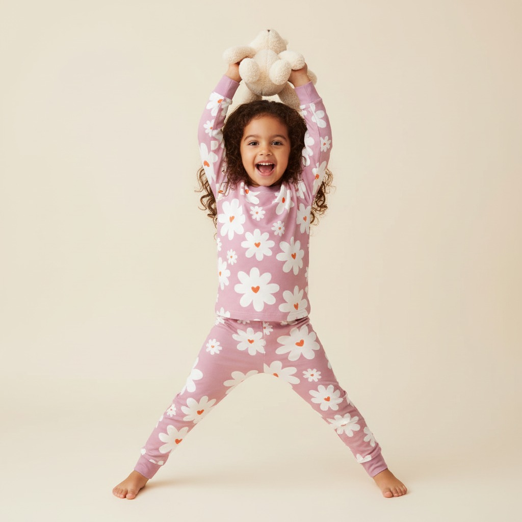 Heart Daisy Two-Piece Pajama Set For Kids