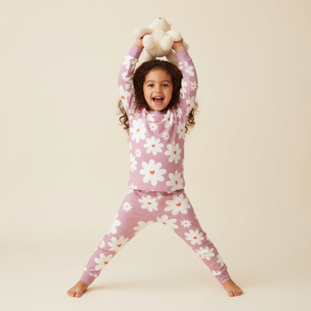 Heart Daisy Two-Piece Pajama Set For Kids