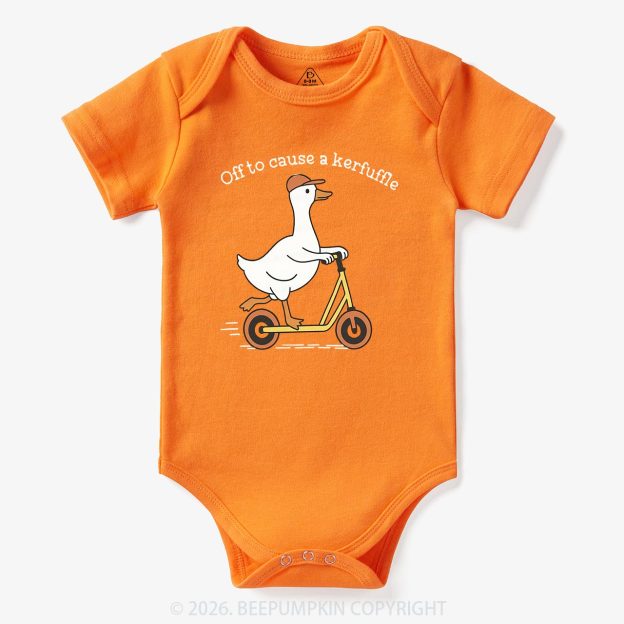 Off To Cause A Kerfuffle Silly Duck Animal Baby Bodysuit