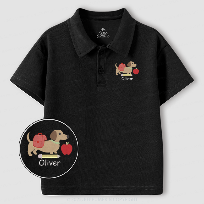 Embroidery Personalized Back To School Dachshund Toddler&Kid's Polo Shirt Beepumpkin
