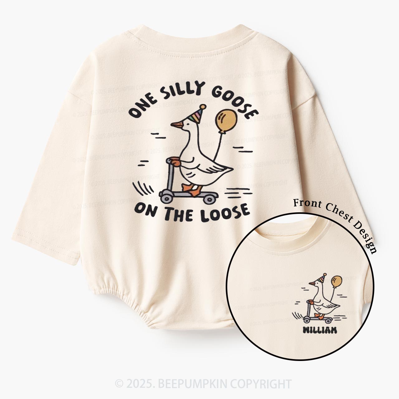 Personalized One Silly Goose On The Lose Baby Bubble Romper Beepumpkin