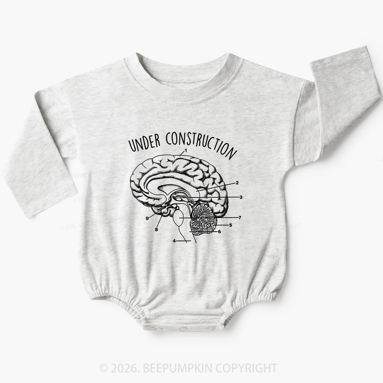 Under Construction Brain Diagram Baby Bubble Romper