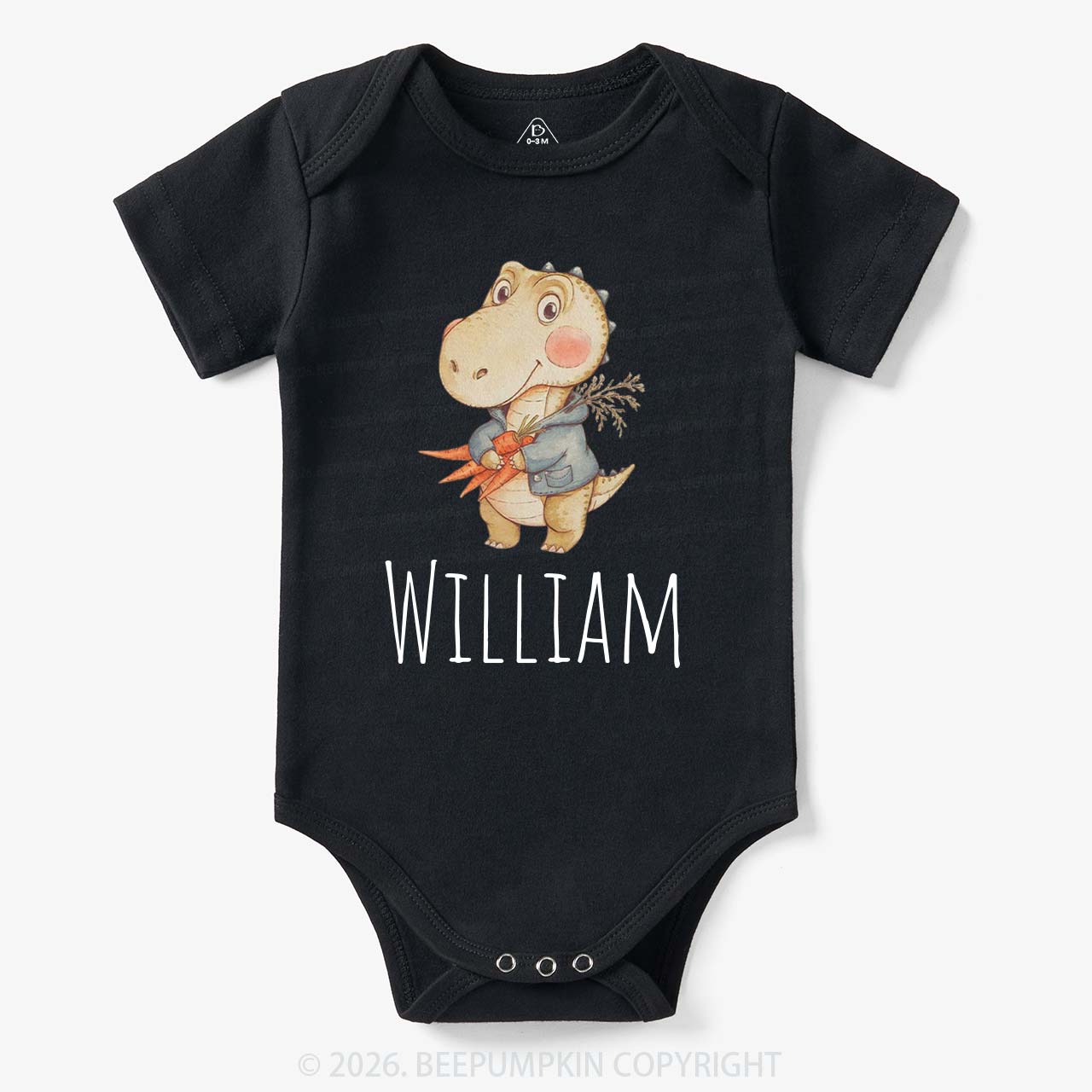 Personalized Watercolor Dino Friend Baby Bodysuit