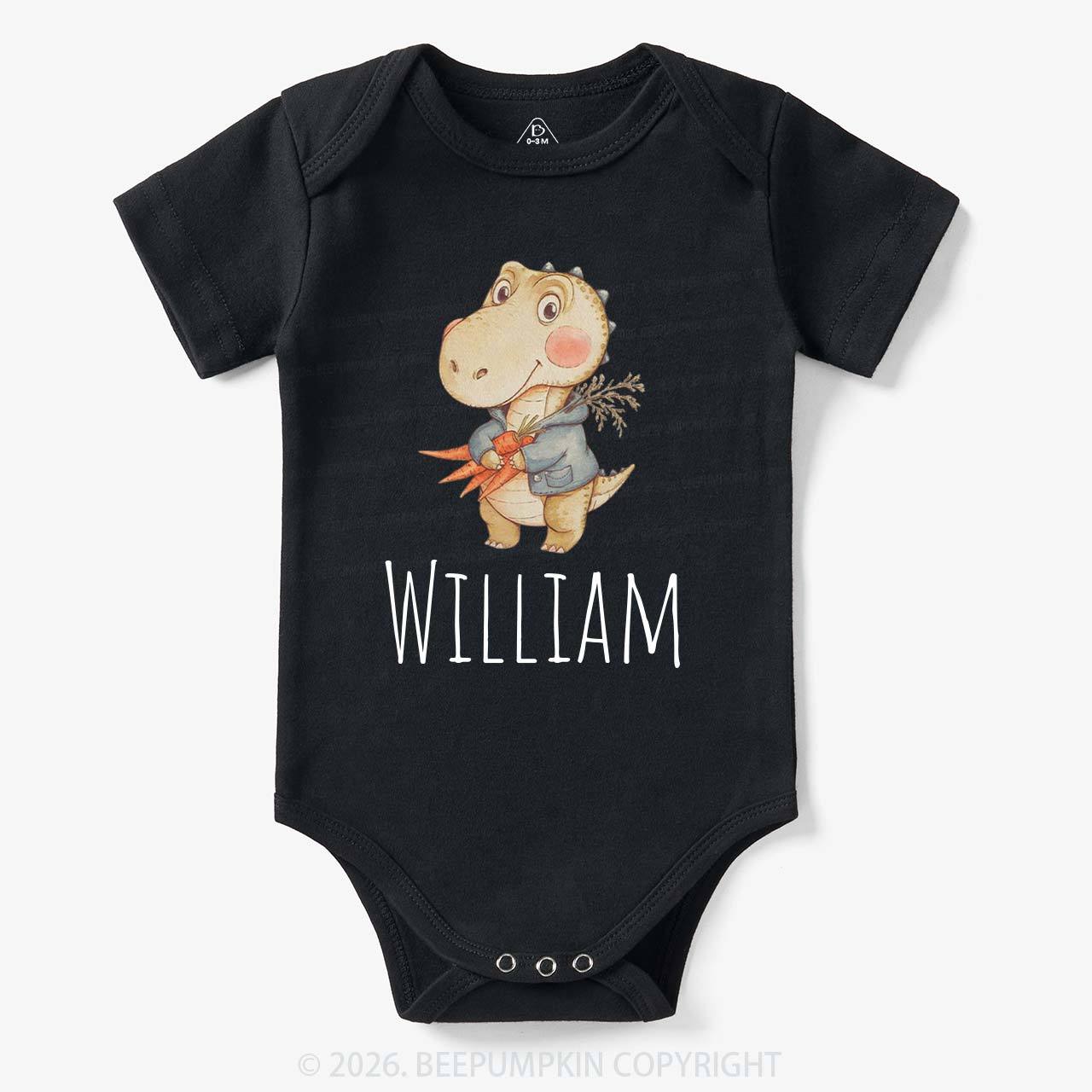 Personalized Watercolor Dino Friend Baby Bodysuit