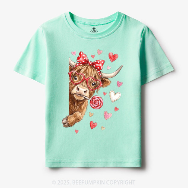 Valentine Highland Cow Toddler&Kid's Tees Beepumpkin