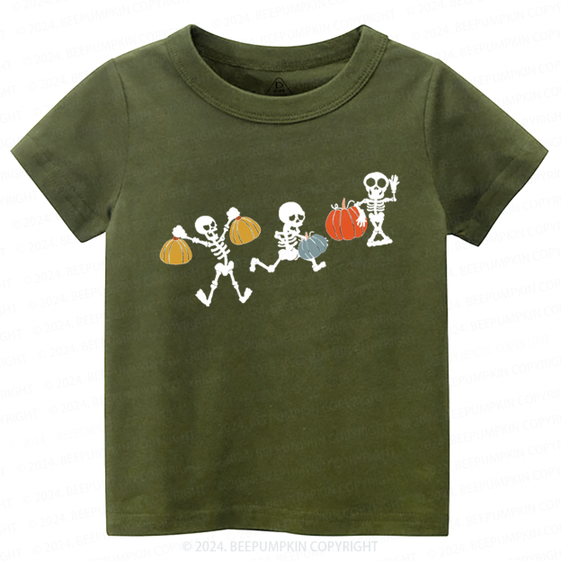 Funny Sportive Skeletons With Pumpkins Toddler&Kids Tees 