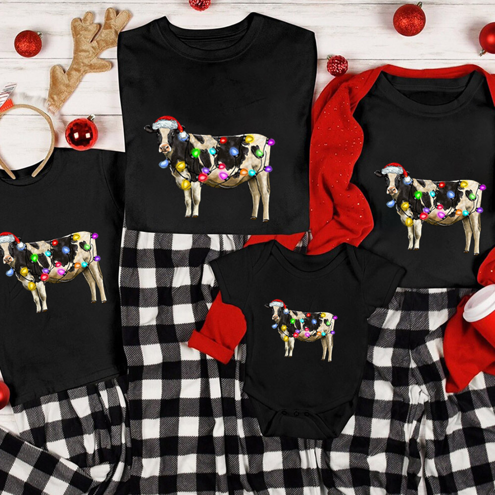Christmas Light&Cow Family Matching Shirt