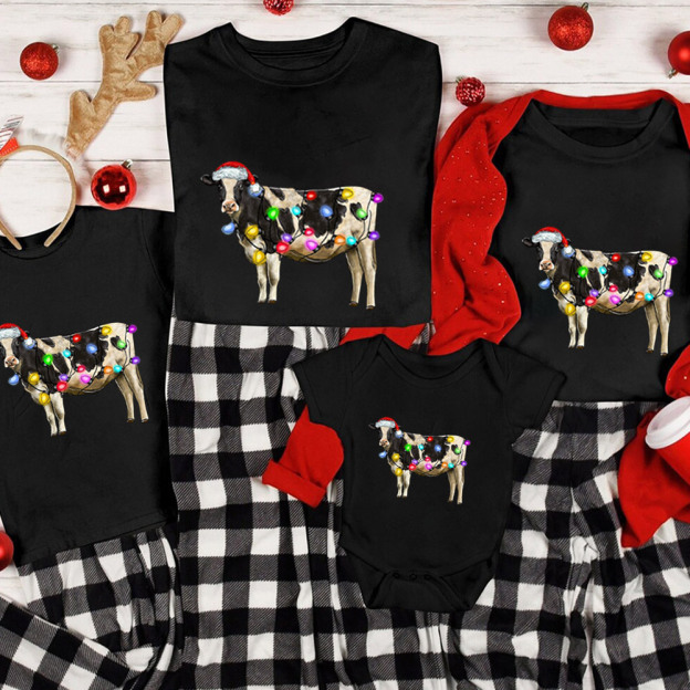 Christmas Light&Cow Family Matching Shirt
