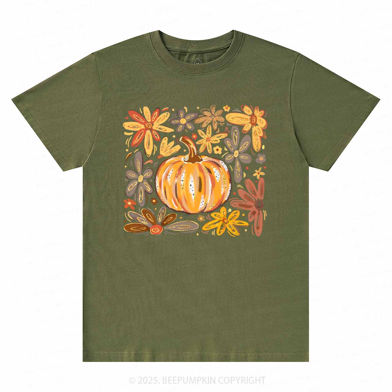 Glitter Boho Fall Floral Pumpkin T-Shirts Beepumpkin 