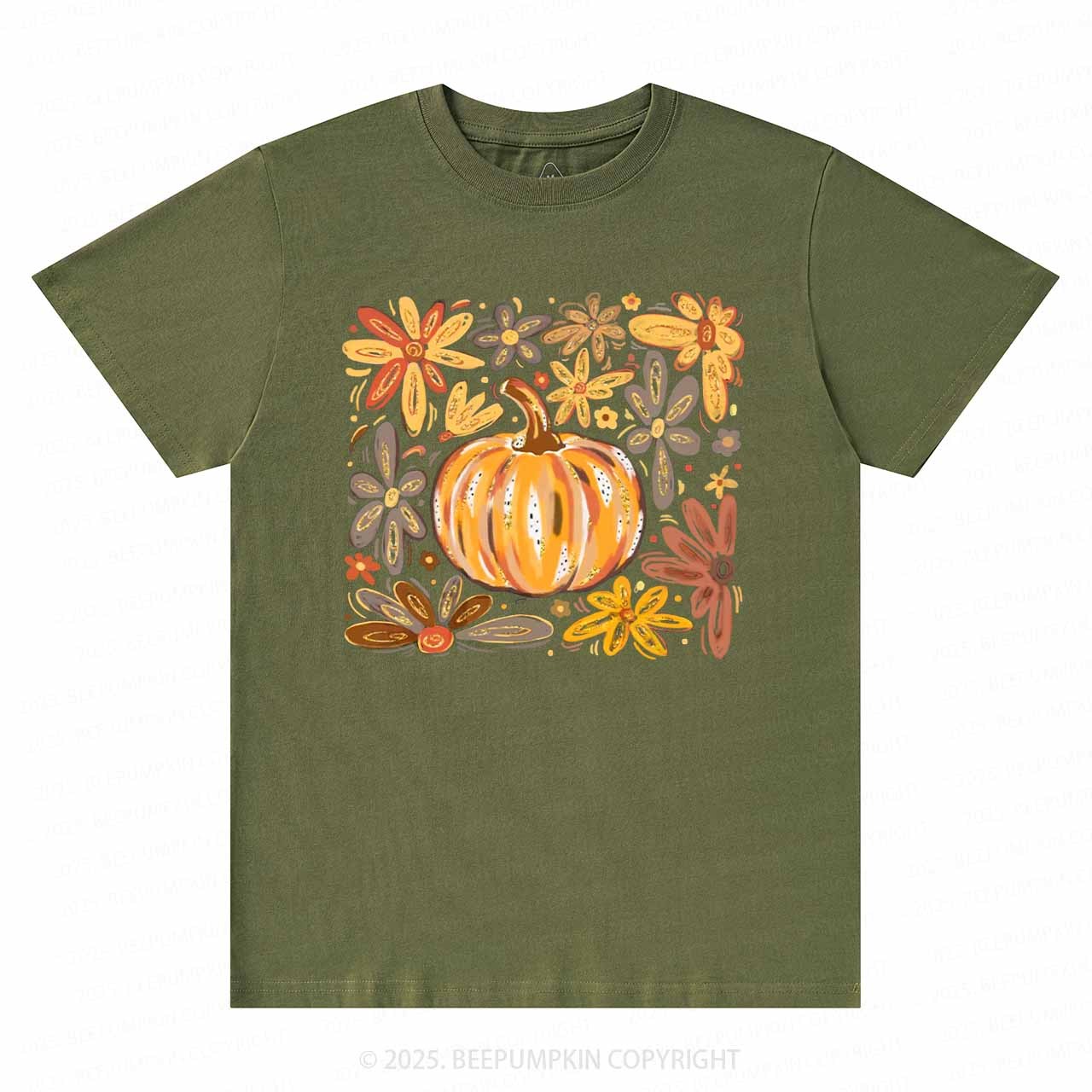 Glitter Boho Fall Floral Pumpkin T-Shirts Beepumpkin 