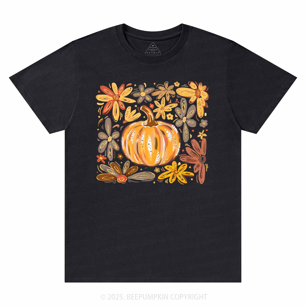 Glitter Boho Fall Floral Pumpkin T-Shirts Beepumpkin 