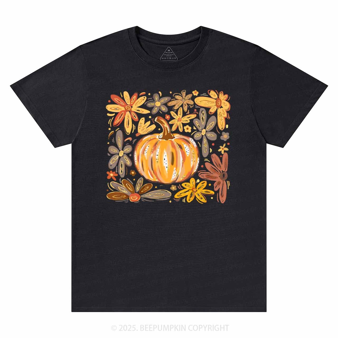 Glitter Boho Fall Floral Pumpkin T-Shirts Beepumpkin 