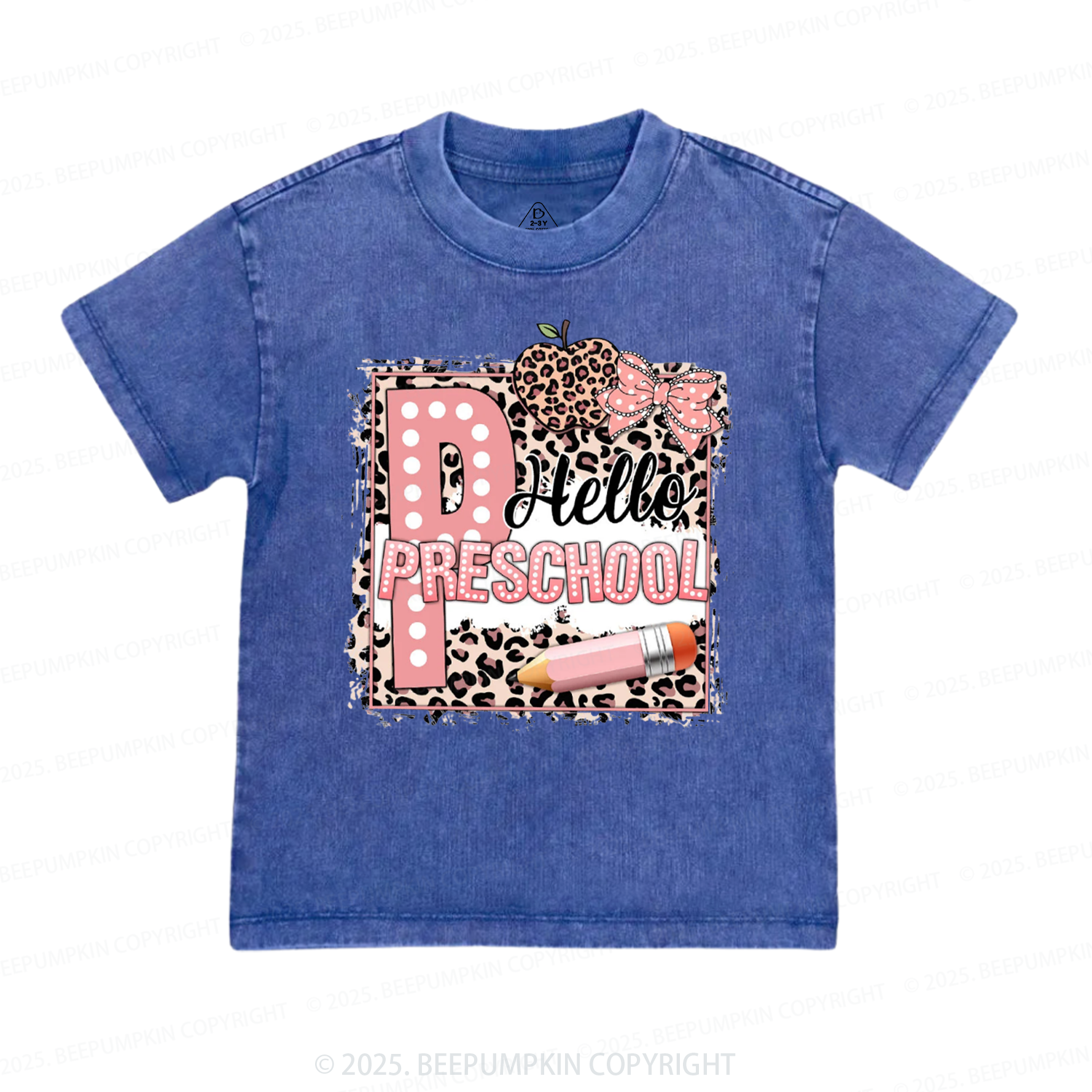 Personalized Leopard Grade Back To School Toddler&Kids Washed Tees