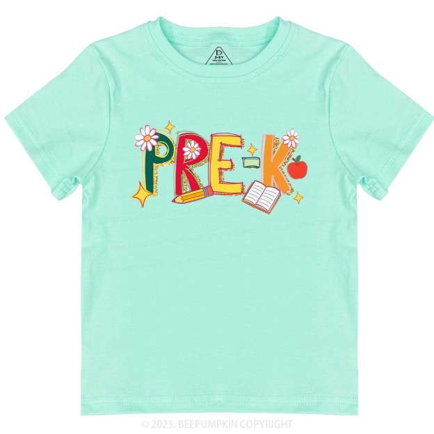 Personalized Girly Floral Kindergarten Neon School Toddler&Kid's Tees Beepumpkin
