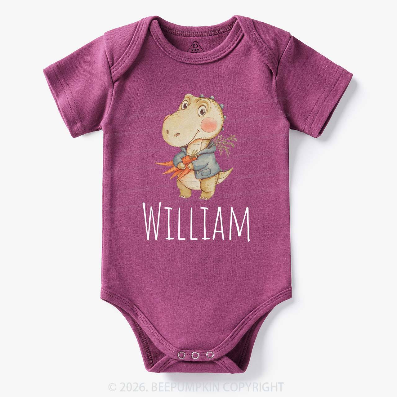 Personalized Watercolor Dino Friend Baby Bodysuit