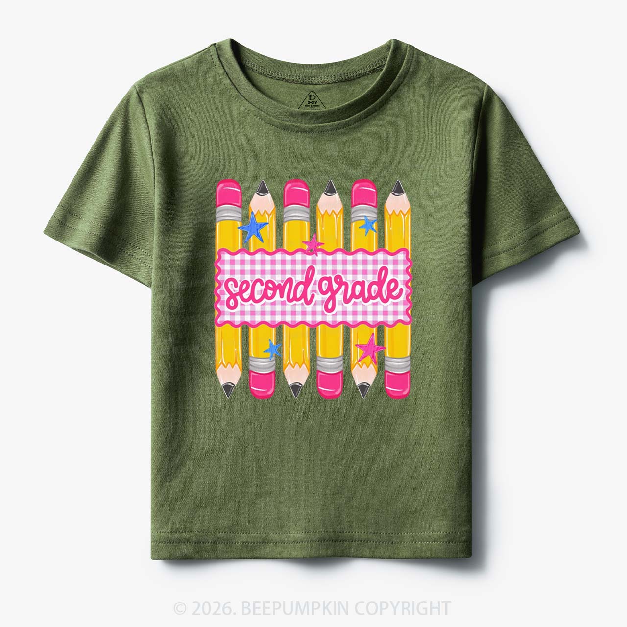 Personalized Grade Level Gingham Pencil Toddler&Kid's Tees