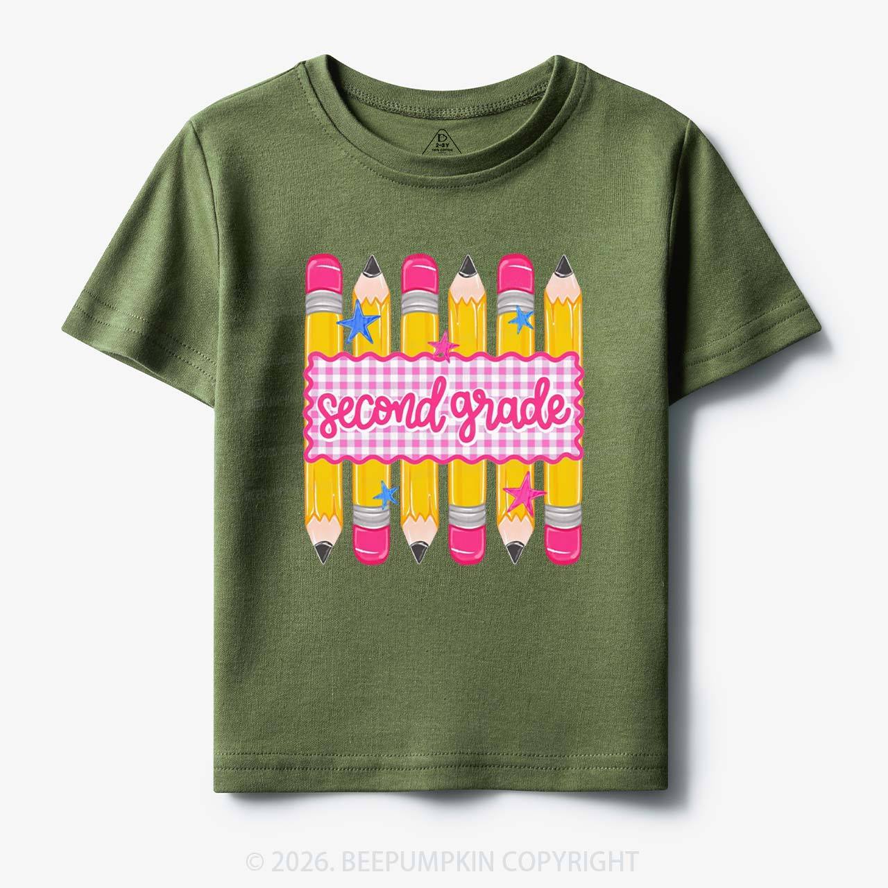 Personalized Grade Level Gingham Pencil Toddler&Kid's Tees