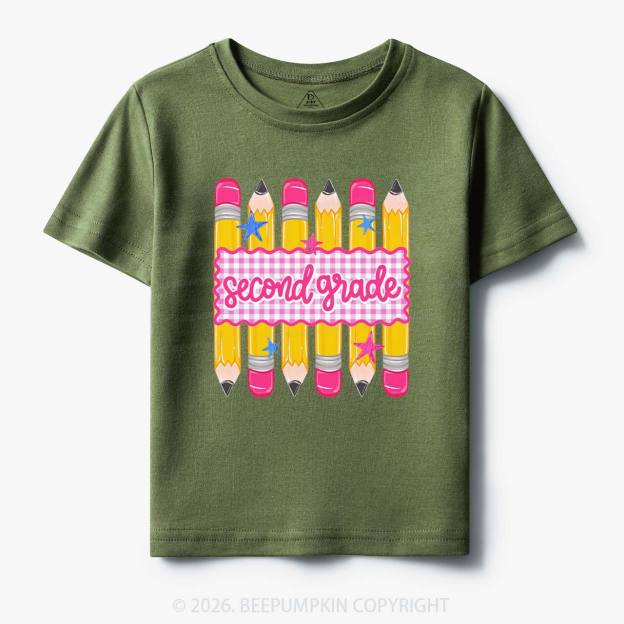 Personalized Grade Level Gingham Pencil Toddler&Kid's Tees