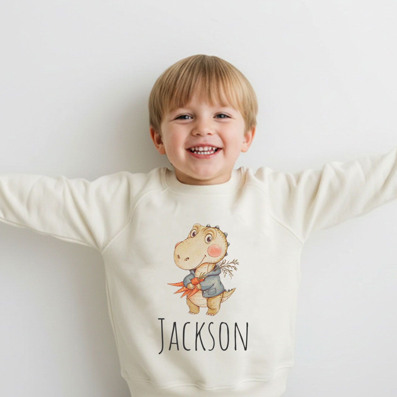 Personalized Watercolor Dino Friend Kid's Sweatshirt