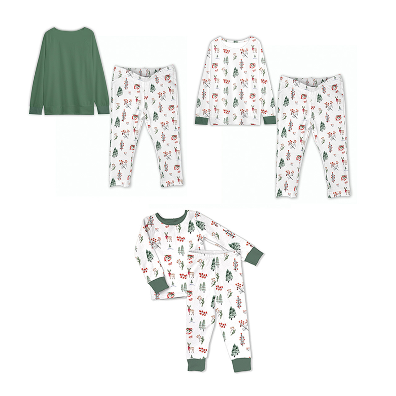 Green Tree Patterns Christmas Family Matching Pajamas