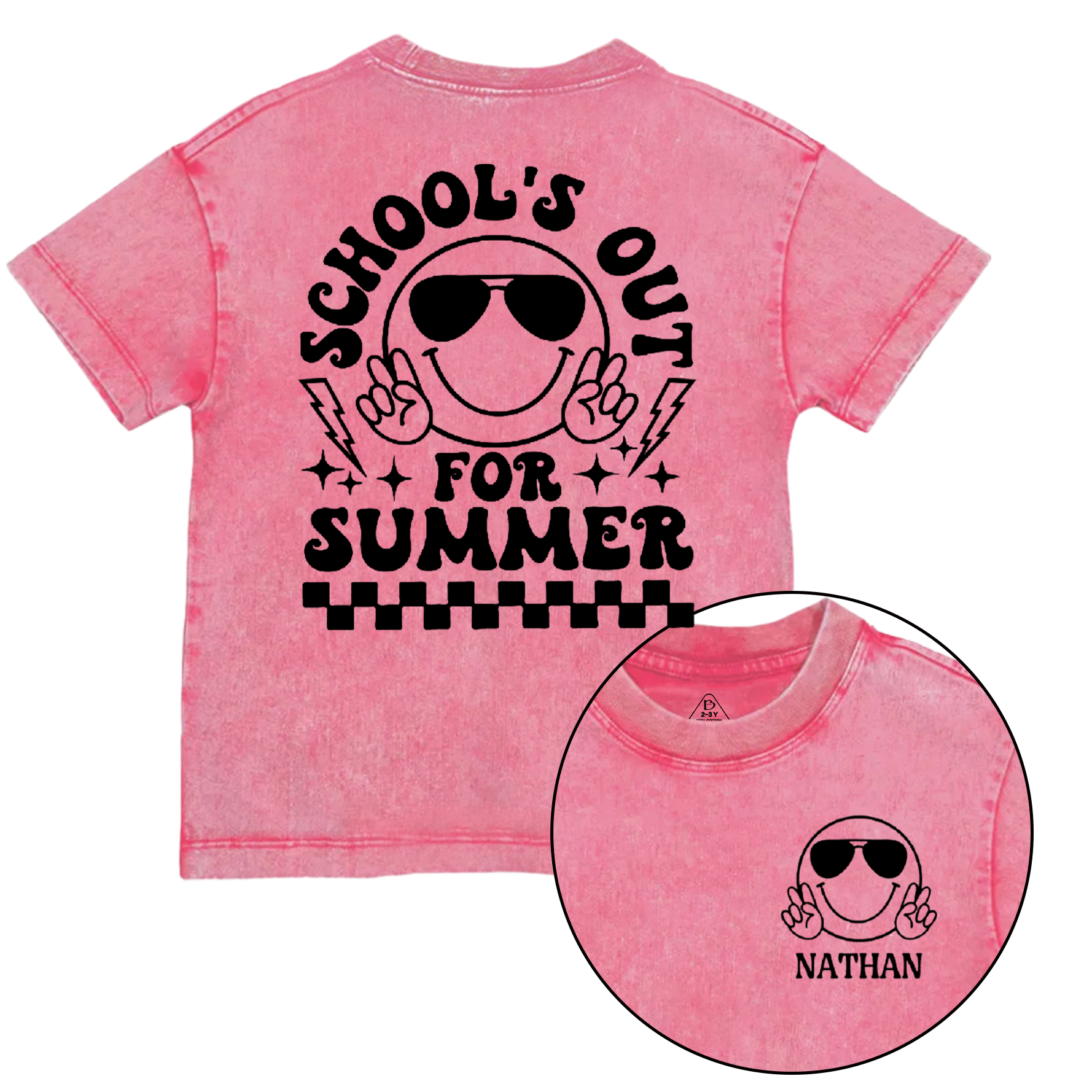 Personalized Name Schools Out For Summer Toddler&Kids Washed Tees