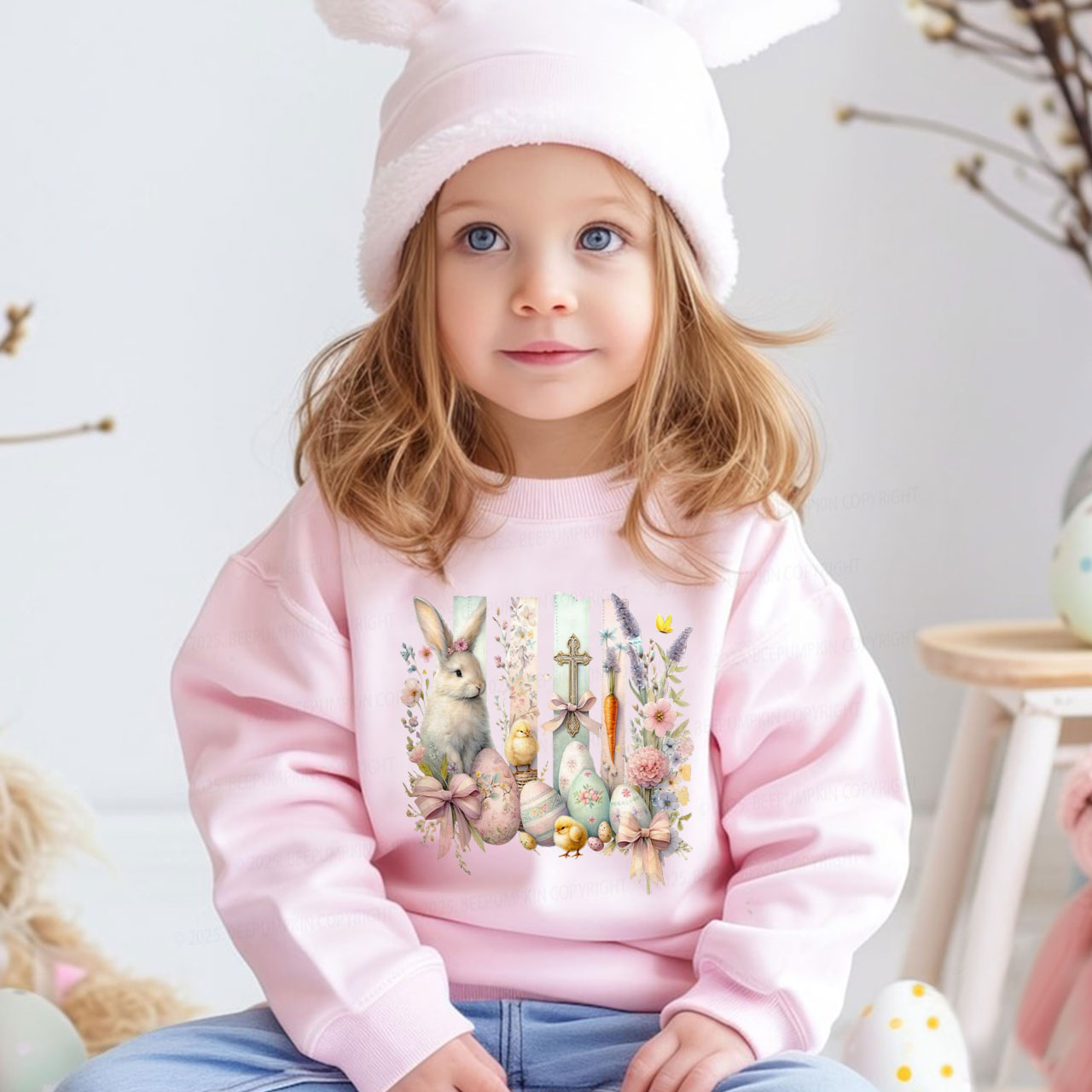 Springtime Faith Bunny Kid's Sweatshirt