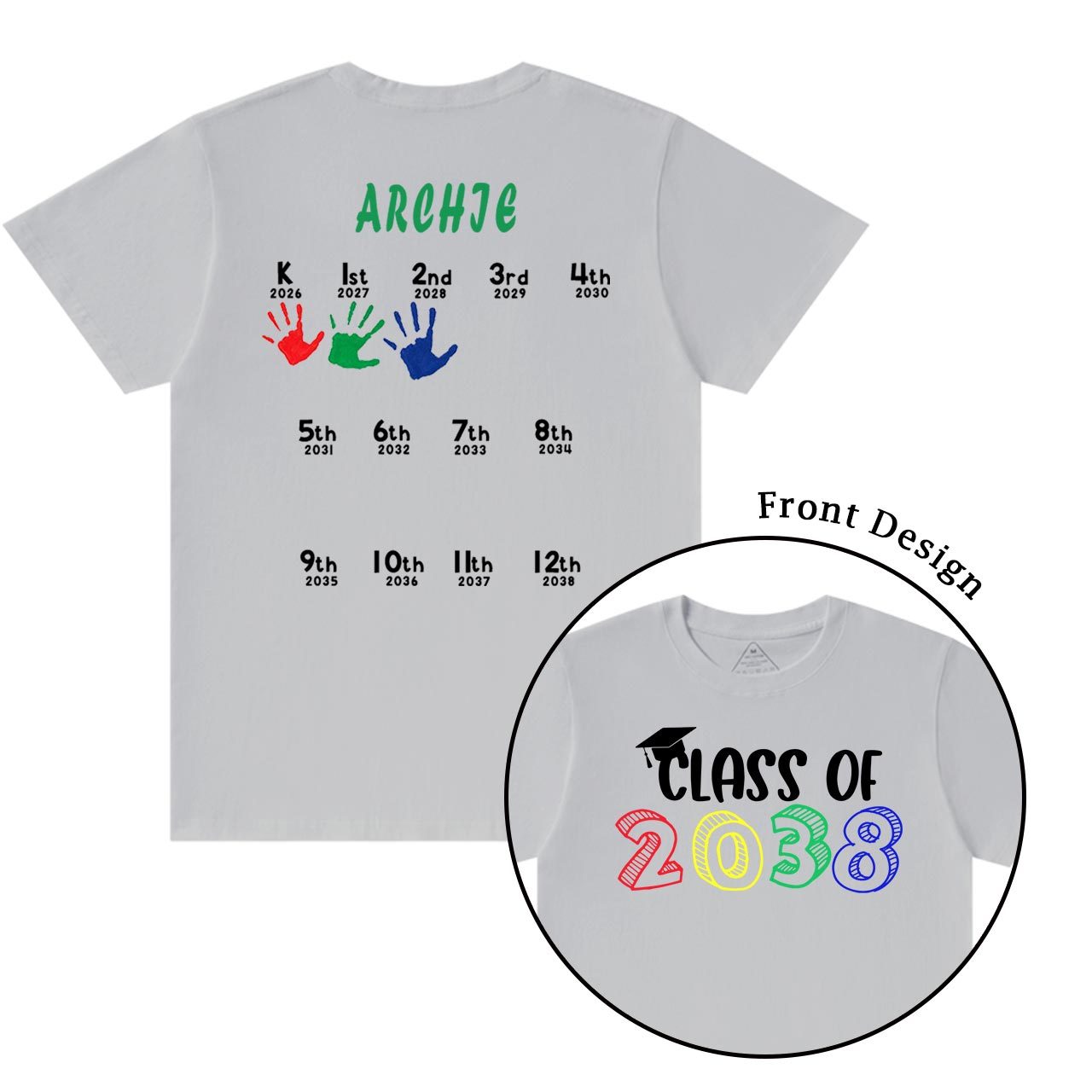 Hand Print-Class Of 2037 Personalized Shirts For School Kids