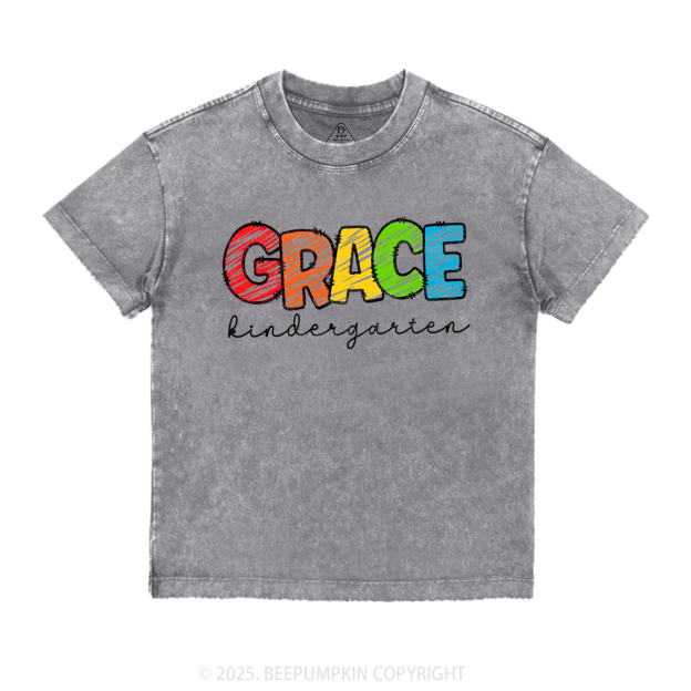 Personalized Rainbow Alphabet Name Toddler&Kids Washed Tees