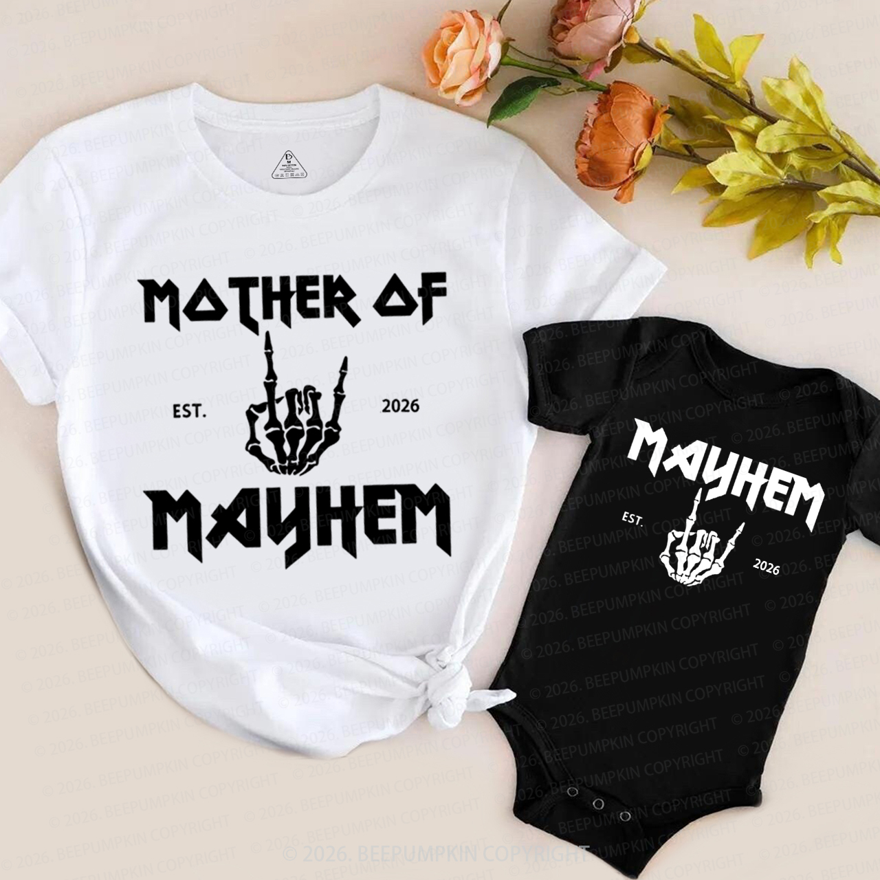Personalized Mother of Mayhem Alt Rocker Mom&Me Matching T-Shirts