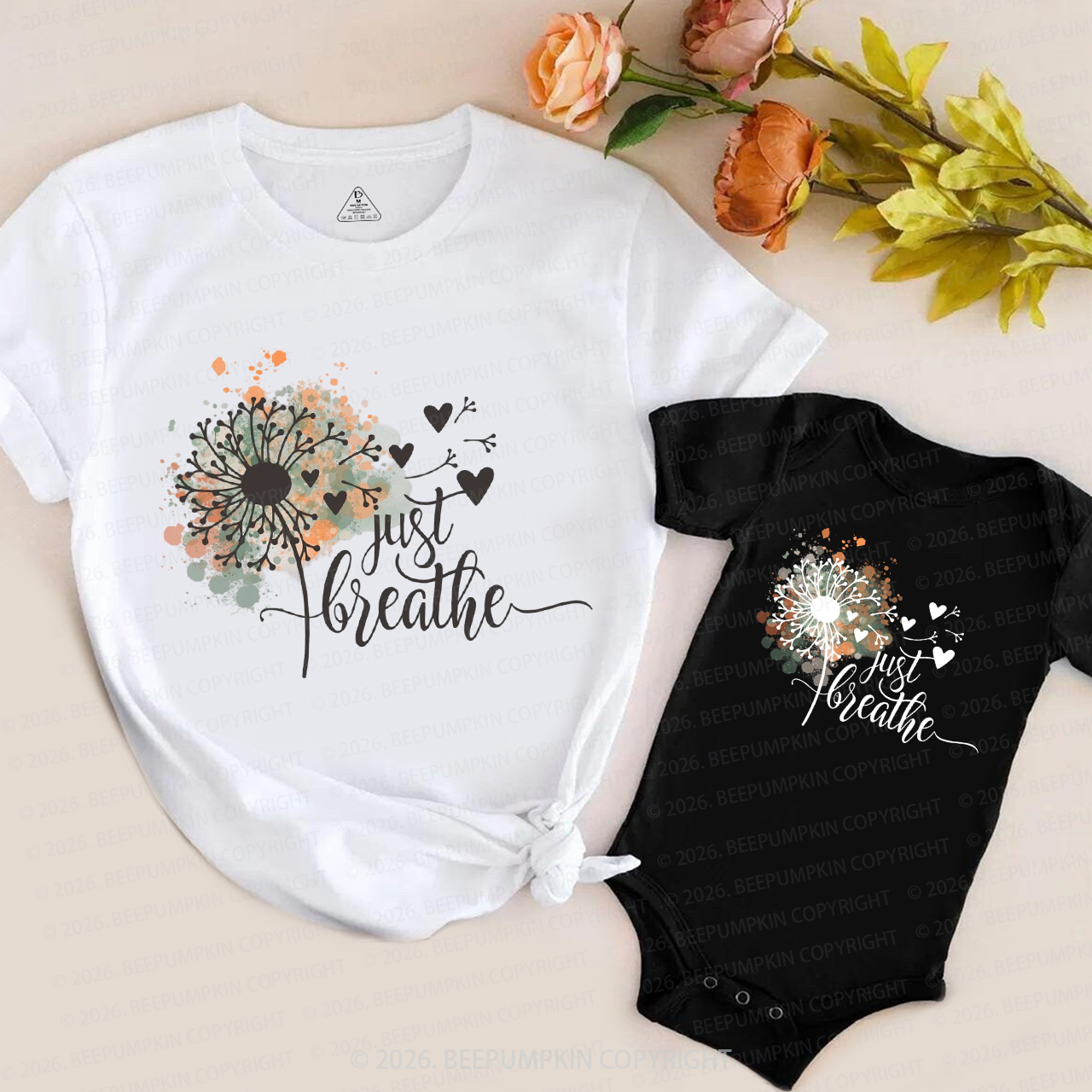 Just Breathe Dandelion Inspirational Boho Mom&Me Matching T-Shirts