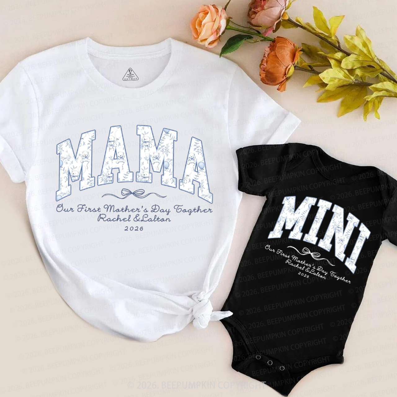 Personalized Our First Mothers Day Together Teddy Bear Mom&Me Matching T-Shirts