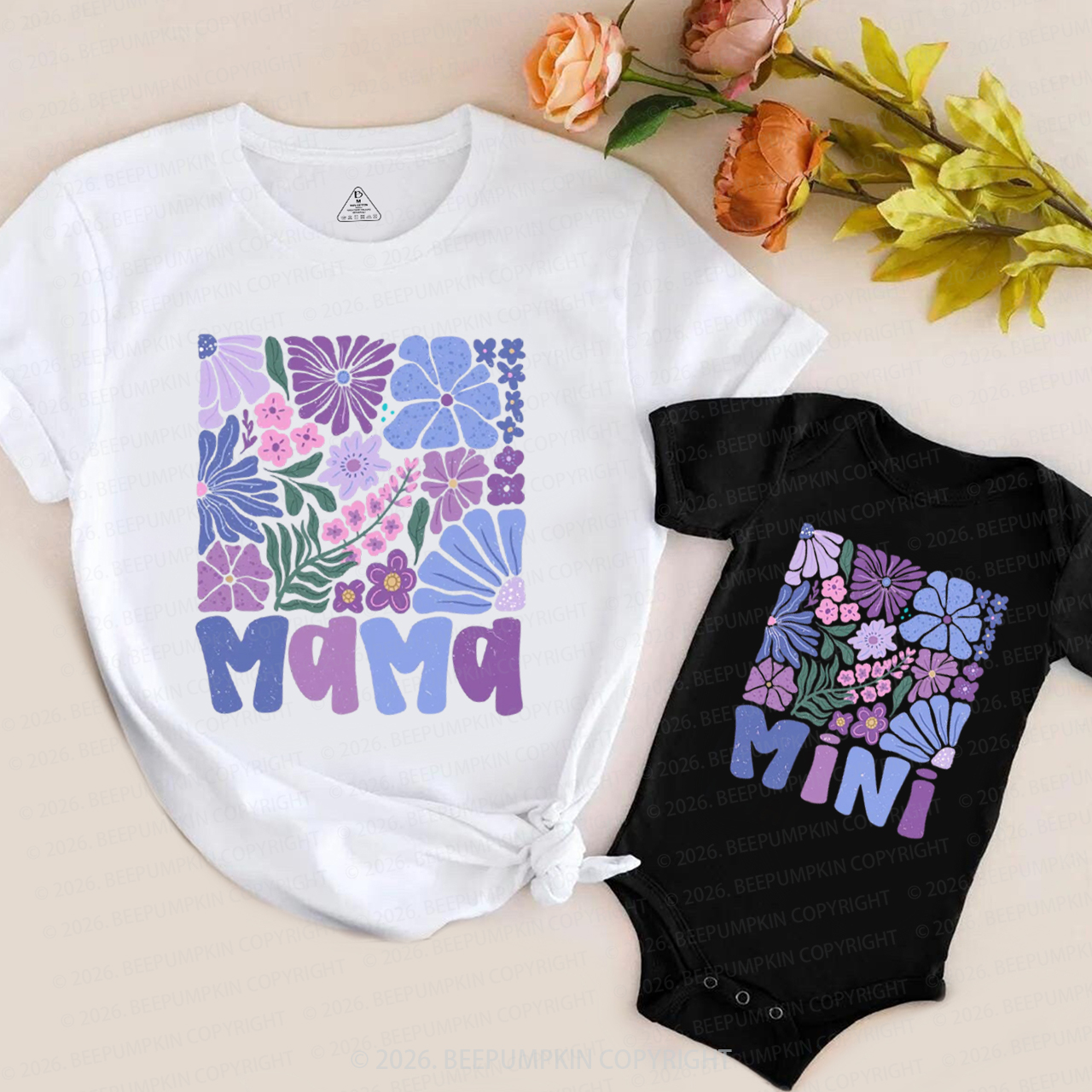 Spring Boho Flower Mama and Mini Mom&Me Matching T-Shirts