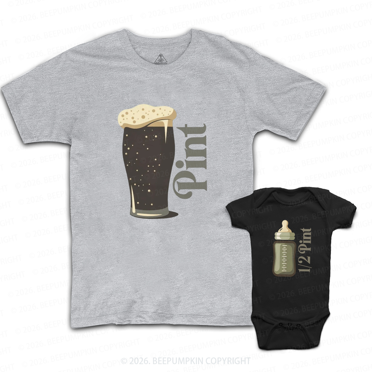 Funny Pint and Half Pint Dad&Me Matching Shirts