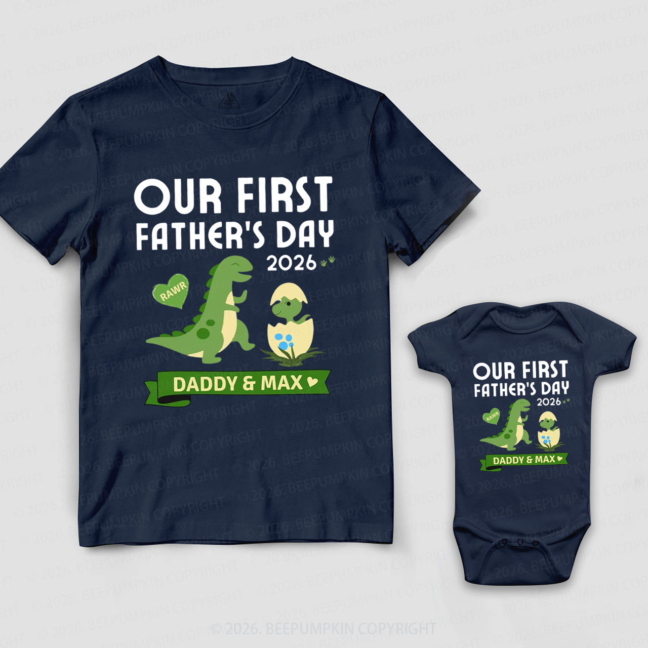 Personalized Our First Fathers Day Dinosaur Dad&Me Matching Shirts