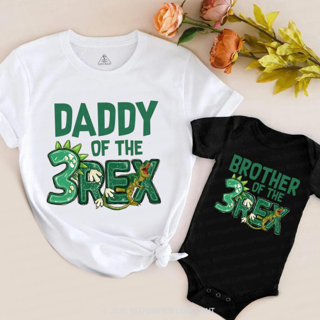 Personalized Rex Dinosaur Birthday Family Matching T-Shirts