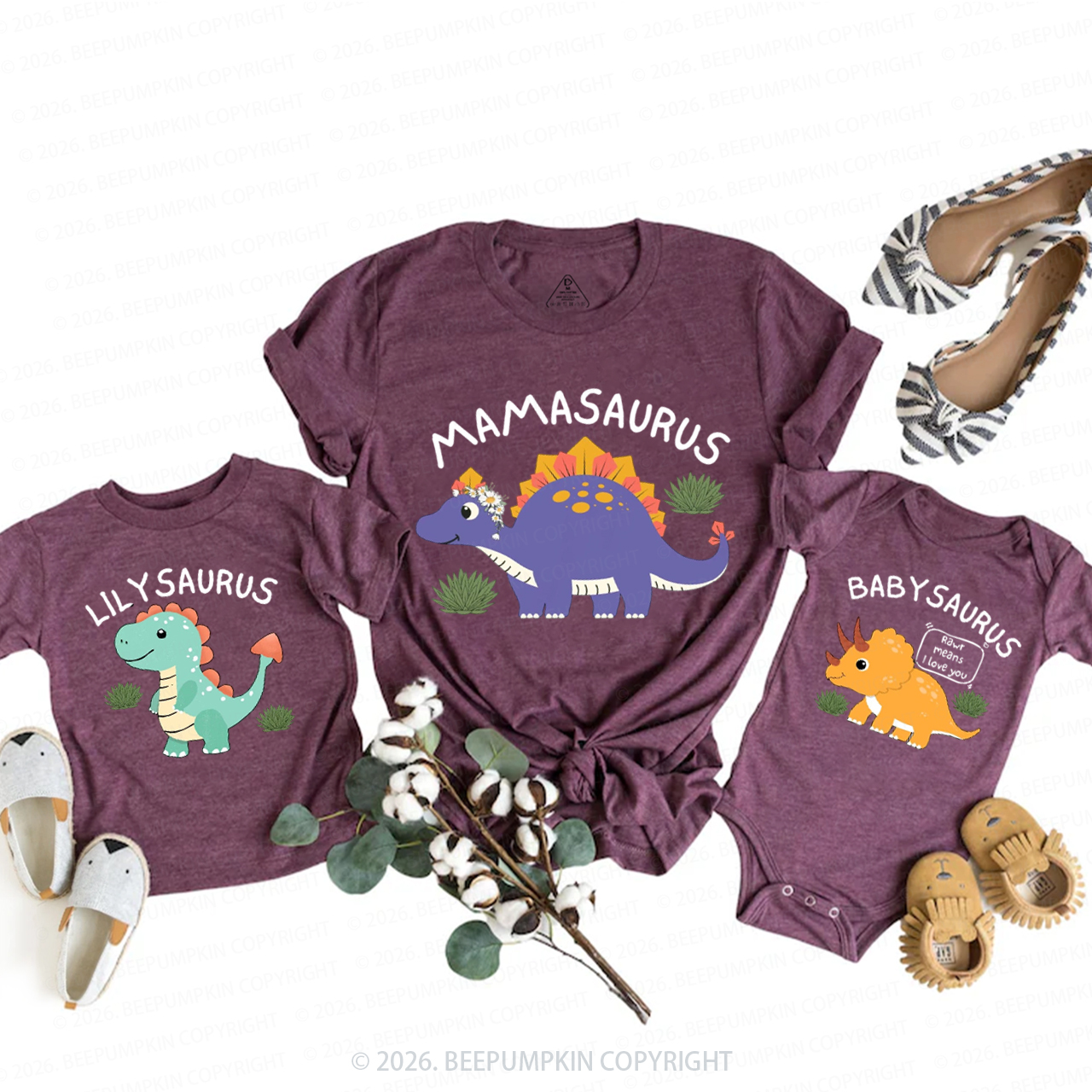 Personalized Cute Dinosaur Family Matching T-Shirts