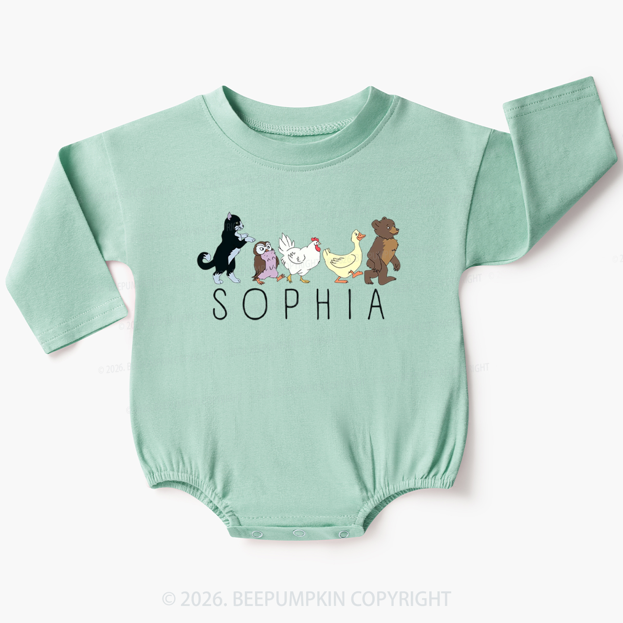 Personalized Cute Animal Friends Baby Bubble Romper