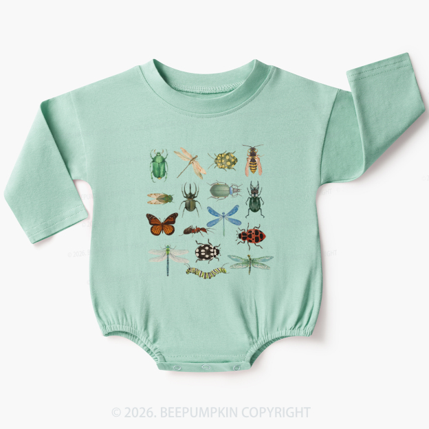 Retro Bugs Boho Natural Baby Bubble Romper