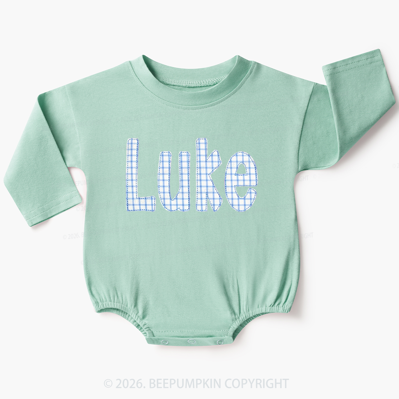 Personalized Plaid Applique Name Baby Bubble Romper